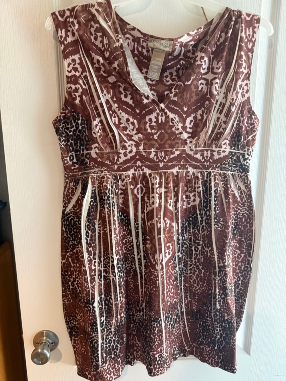 Max Studio Brown and Cream Printed Sleeveless Mini Dress